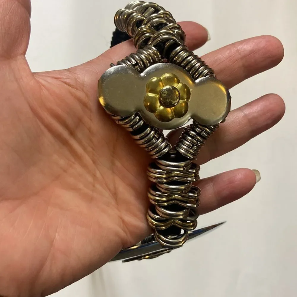 VTG,Concho 1980s Metal And Rope Armor Shield Waste Tone Silver & Gold Belt Women